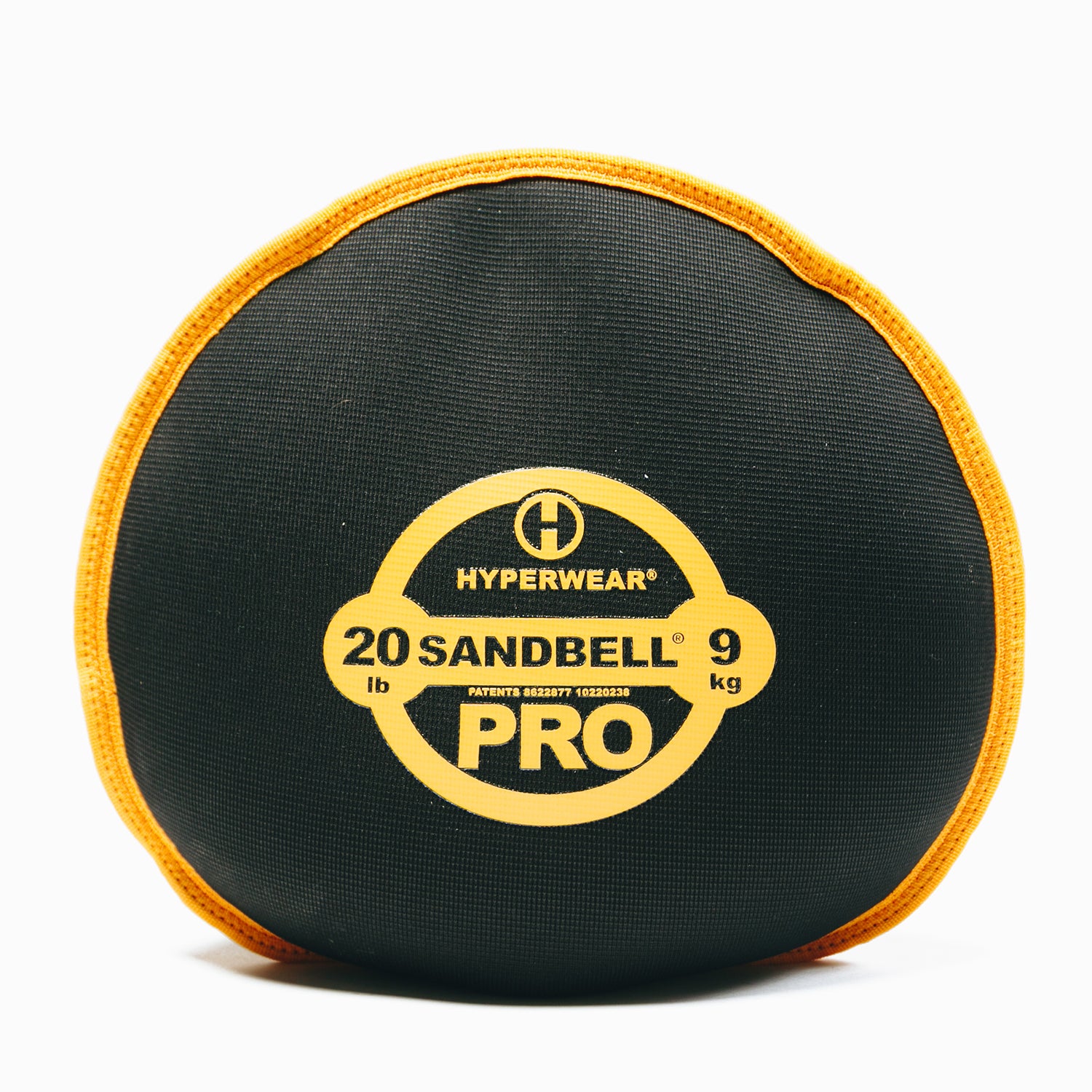 product picture of a 20lb yellow logo and trim sandbell pro workout sandbag