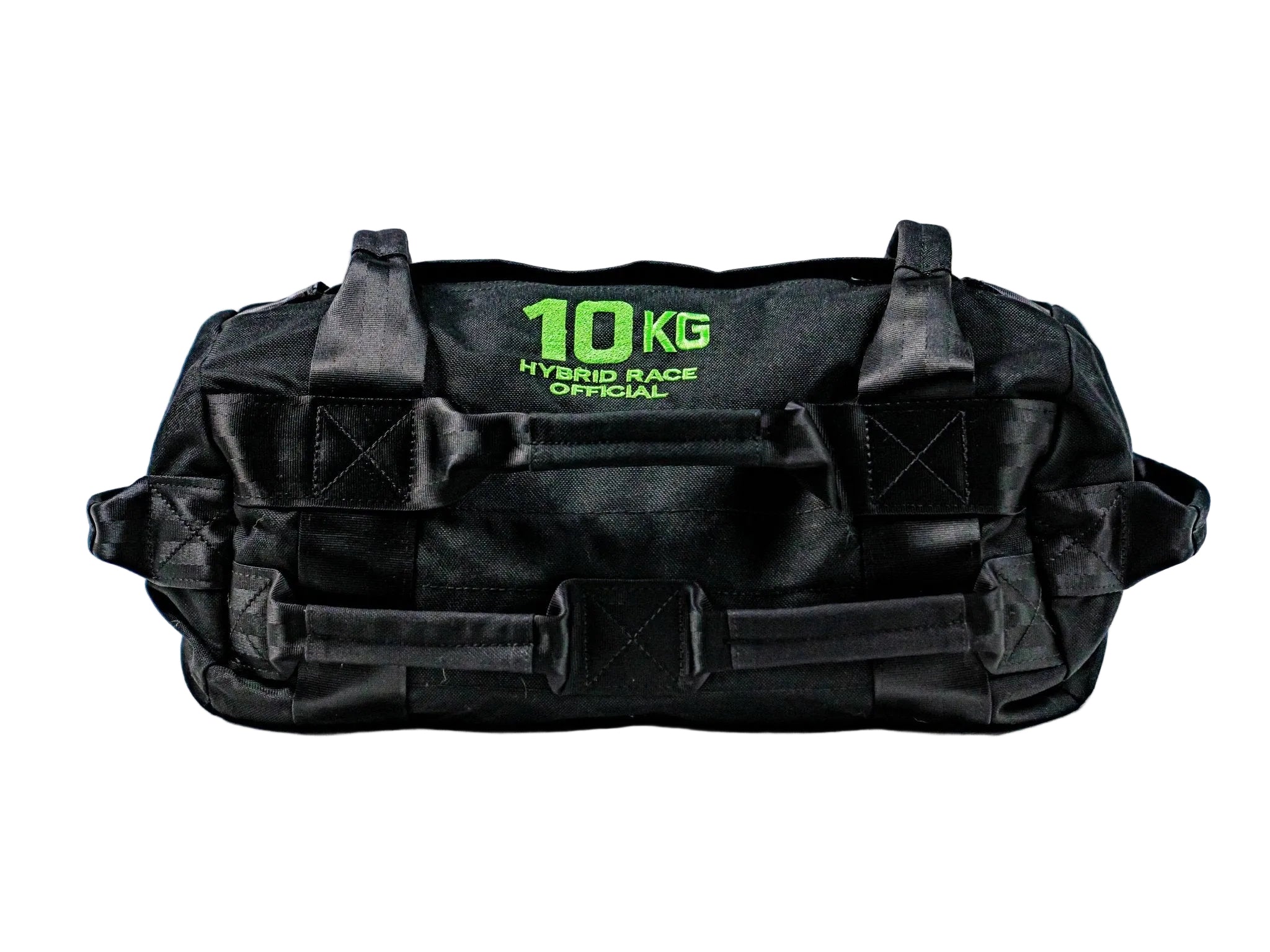 product image of handled workout sandbag for Hyrox race training that includes pre-filled, no-leak, no-dust patented Hyperwear SandBell inside a tough handled sandbag shell at official weights