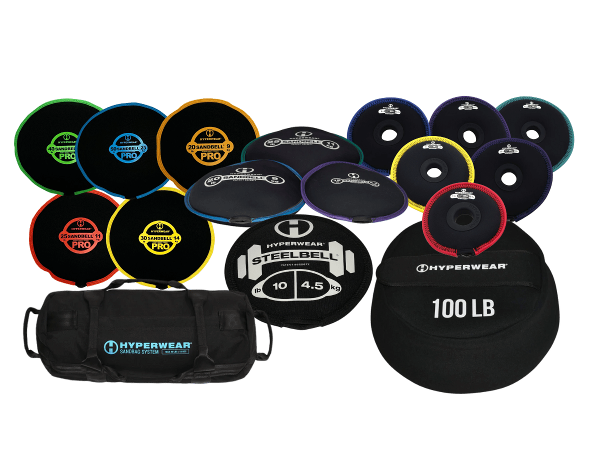 SandBell, handled workout sandbag, Hybrid Race training sandbag, and Strongman sandbag comparison