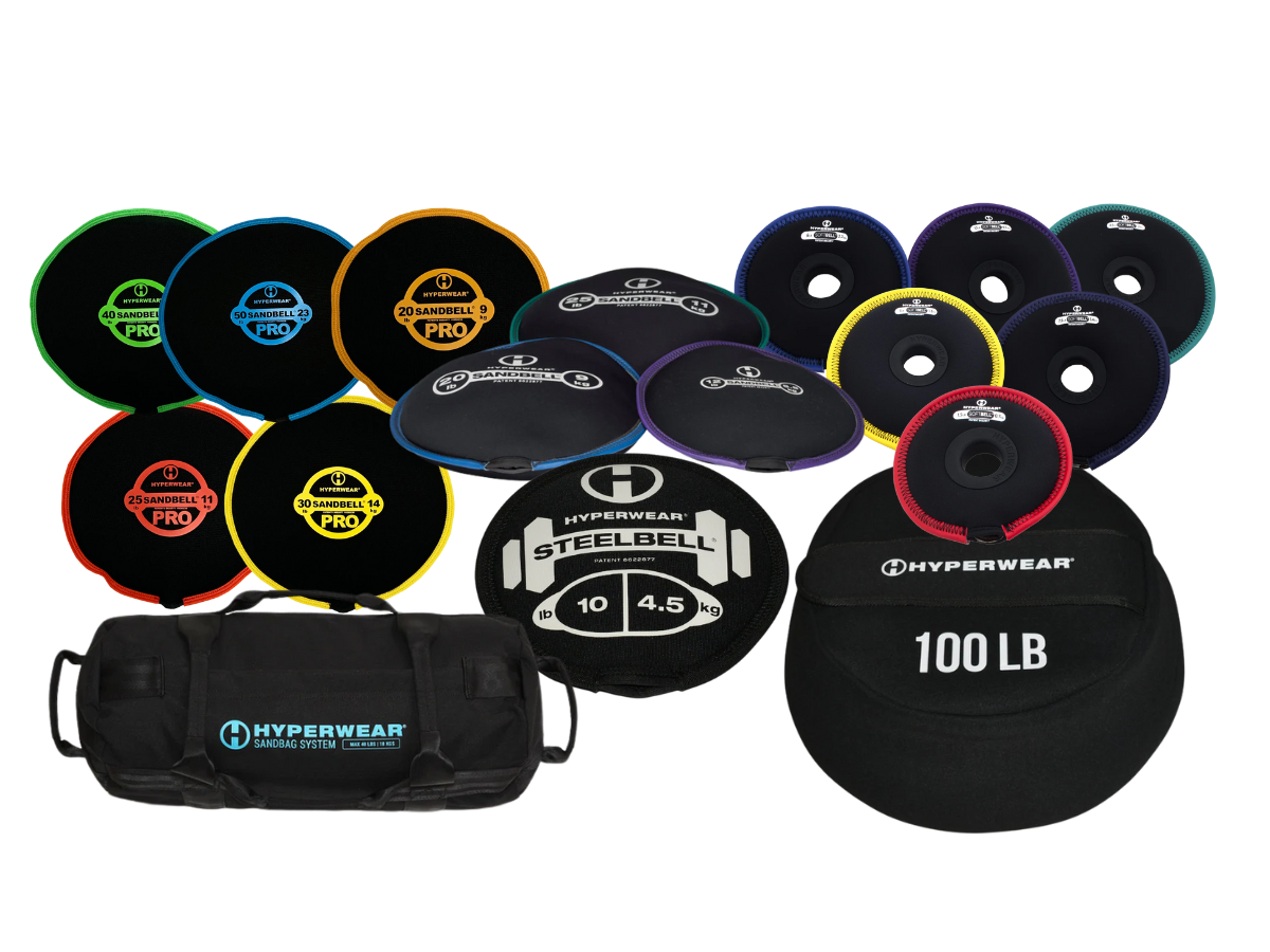 SandBell, handled workout sandbag, Hybrid Race training sandbag, and Strongman sandbag comparison