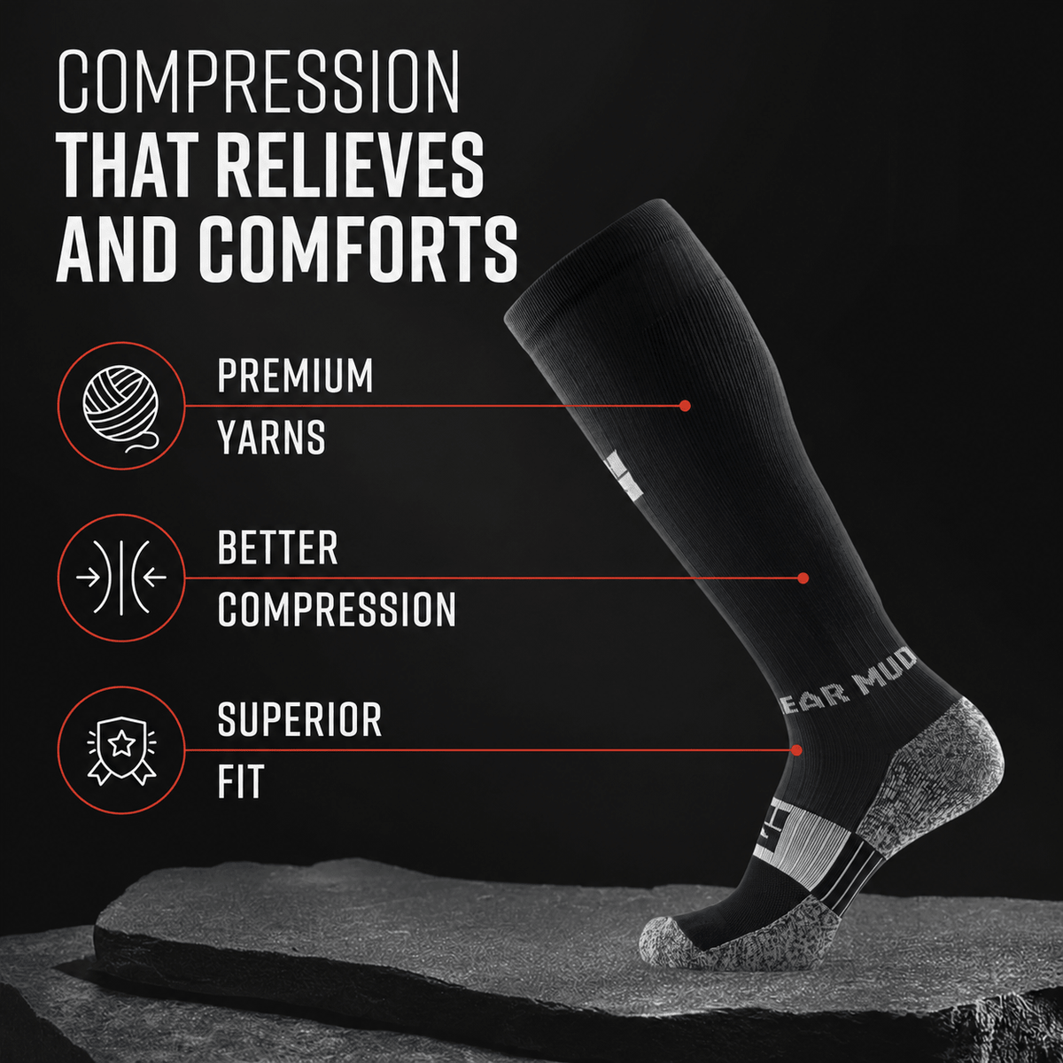 image of MudGearTall Compression Socks (Black/Gray)Inventory