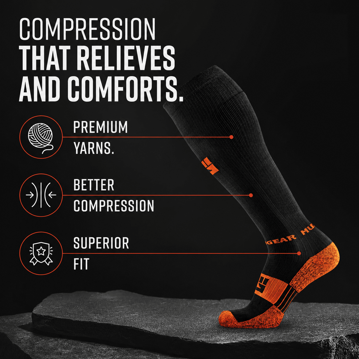 image of MudGearTall Compression Socks (Black/Orange)Inventory