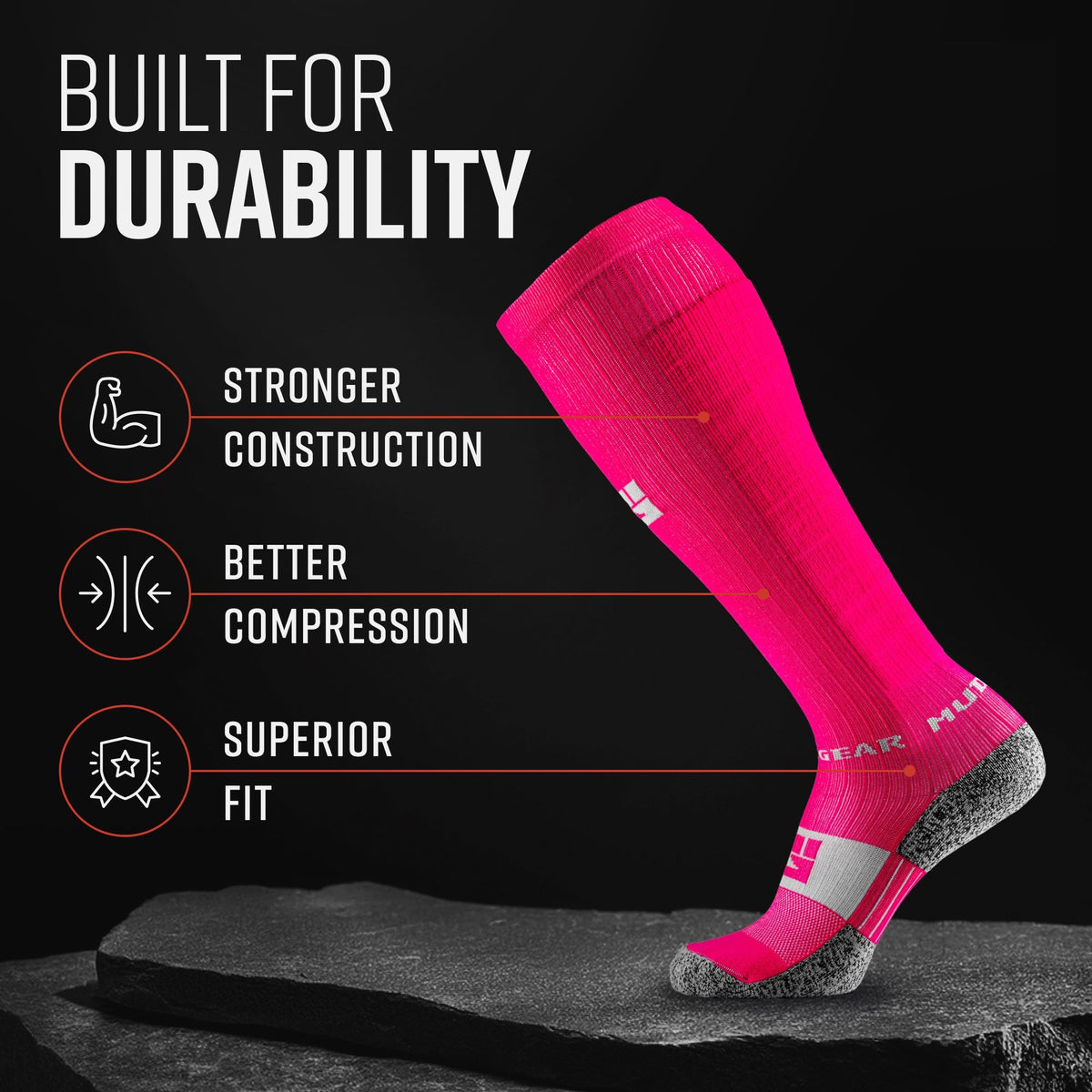image of MudGearTall Compression Socks (Pink/Gray)Inventory